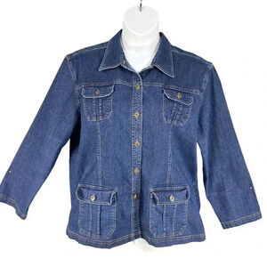 Vintage Erika Womens XL Stretch Fit Denim Jean Jacket Coat  Button Up 4 Pocket